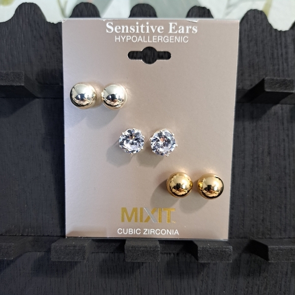 Mixit Jewelry - Mixit Gold Tone and Silver Tone Earring Trio Cubic Zicornia